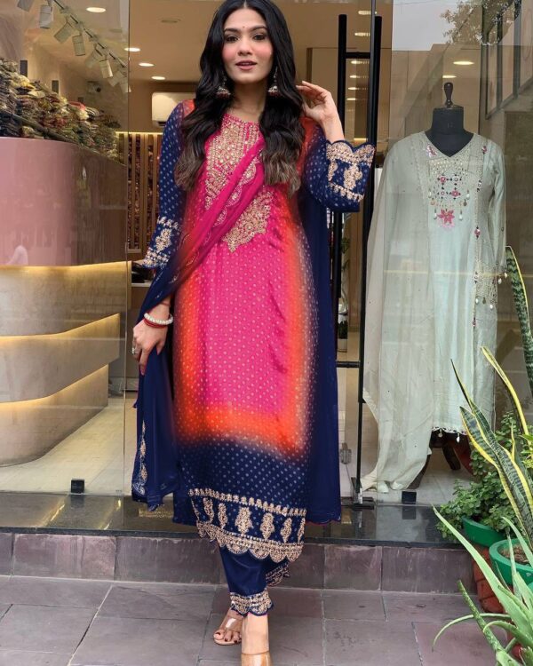 Bandhni print with mirror work - Image 2