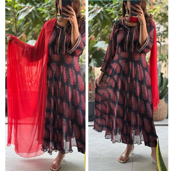 print georgette Suit Sets red dupatta
