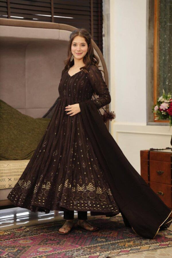 Embroidery Sequence Anarkali gown with duppatta - Image 2
