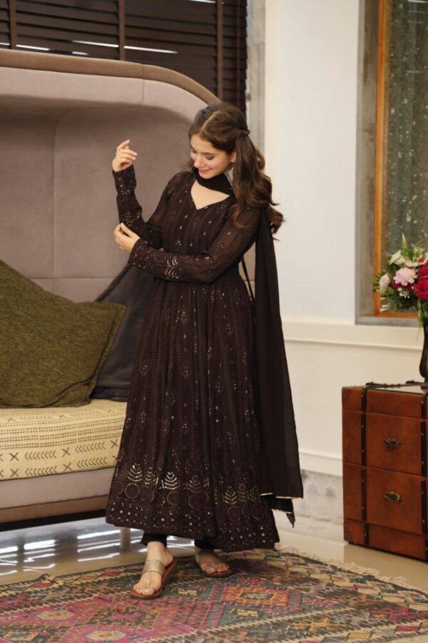 Embroidery Sequence Anarkali gown with duppatta - Image 3