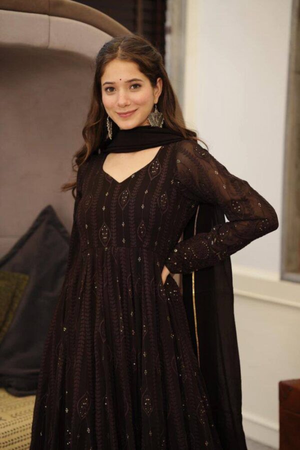 Embroidery Sequence Anarkali gown with duppatta - Image 4