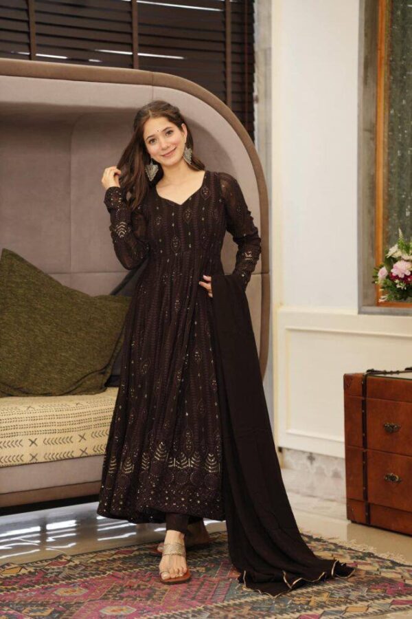 Embroidery Sequence Anarkali gown with duppatta - Image 5