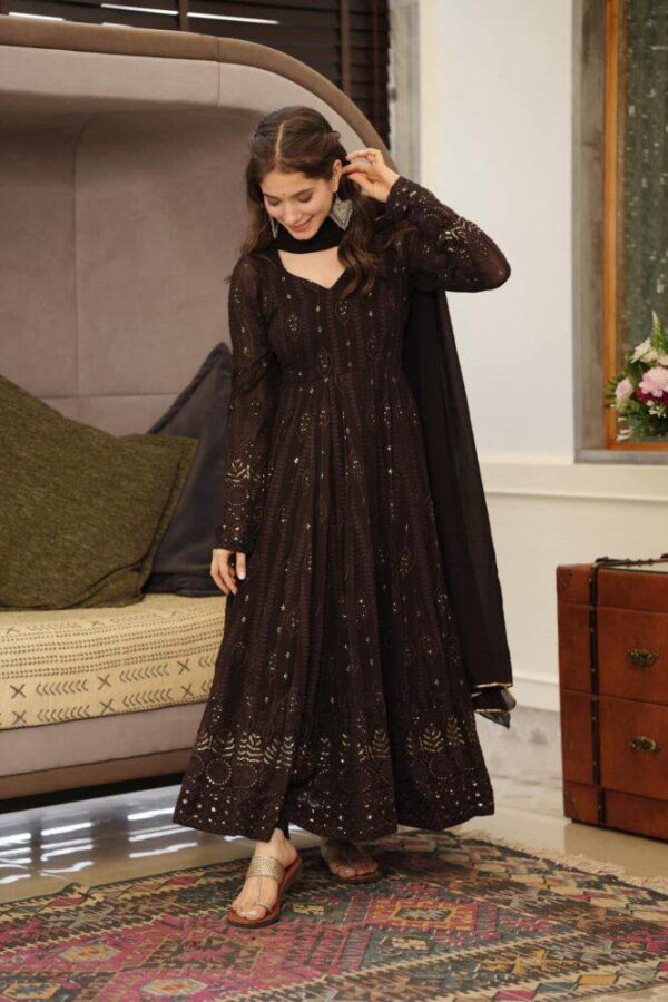 Embroidery Sequence Anarkali gown with duppatta - Image 7