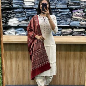 khadi cotton Febric suit afghani pant with work