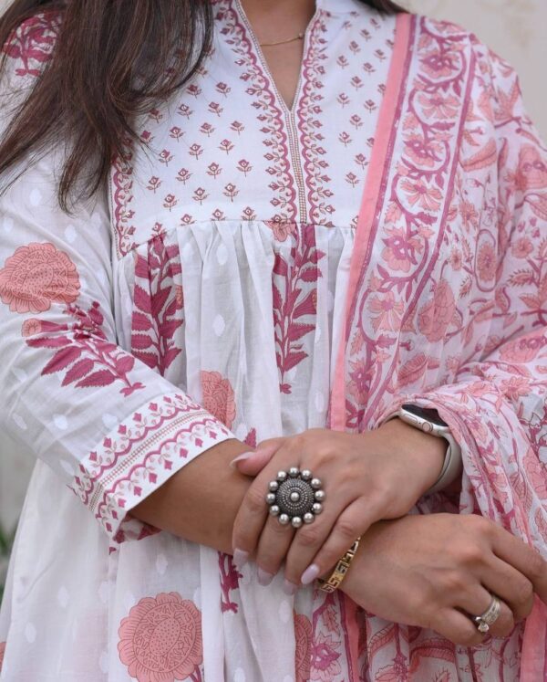 Designer Fine Cotton Suit set Full Flaired block Print stright Suit - Image 4