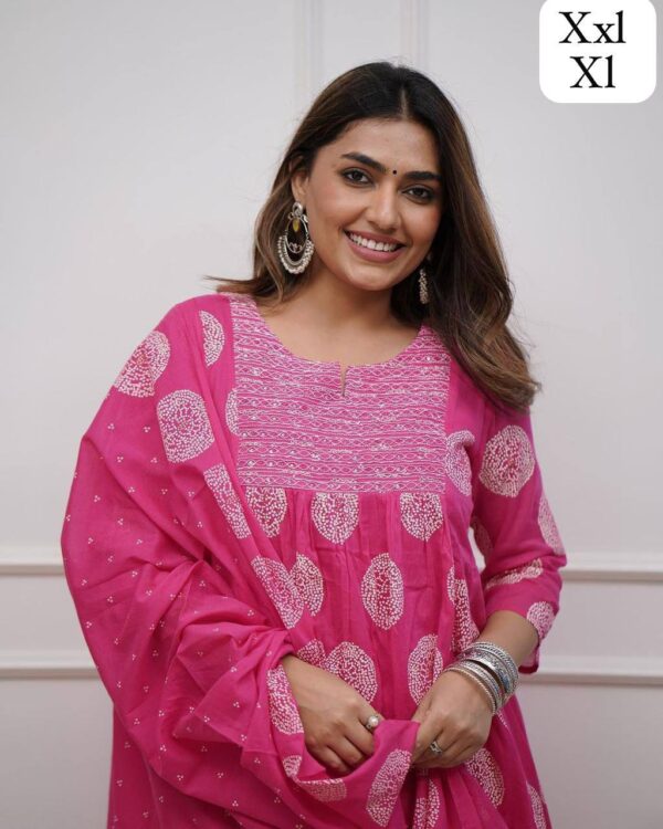 Fine Cotton Suit set Full Flaired block Print stright Suit - Image 3