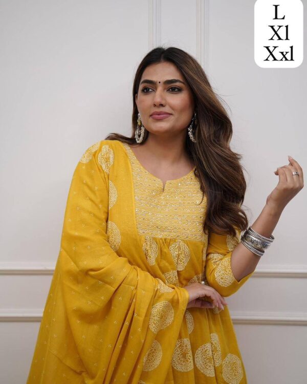 Fine Cotton Suit set Full Flaired block Print stright Suit - Image 6