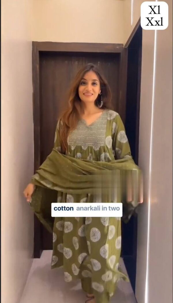 Fine Cotton Suit set Full Flaired block Print stright Suit - Image 9