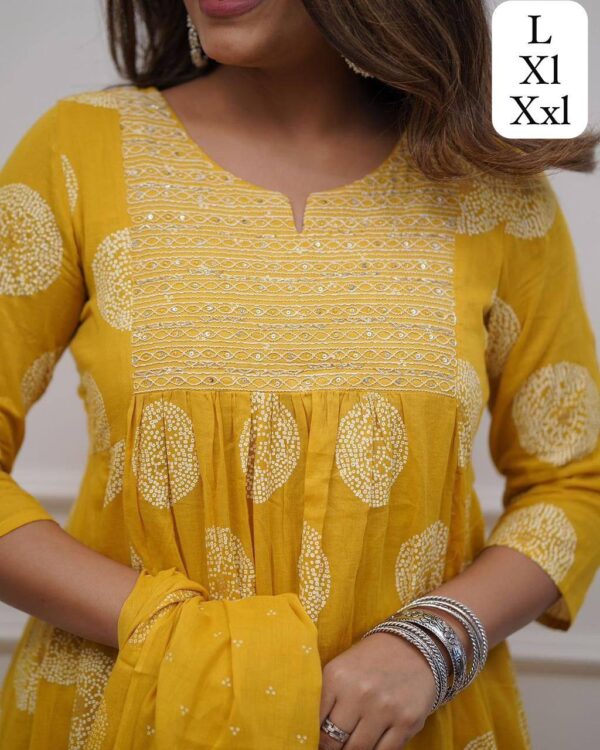 Fine Cotton Suit set Full Flaired block Print stright Suit - Image 10