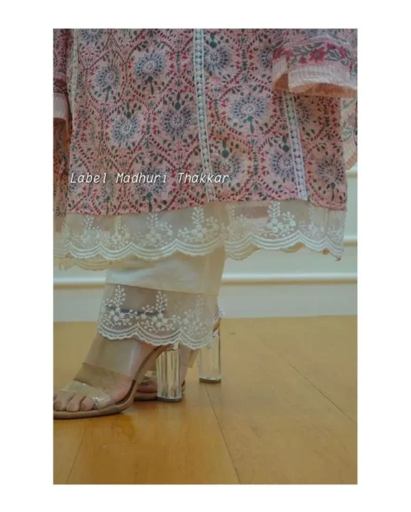 White Printed Cotton Three‑Piece Kurta Set with Sharara & Dupatta - Image 12