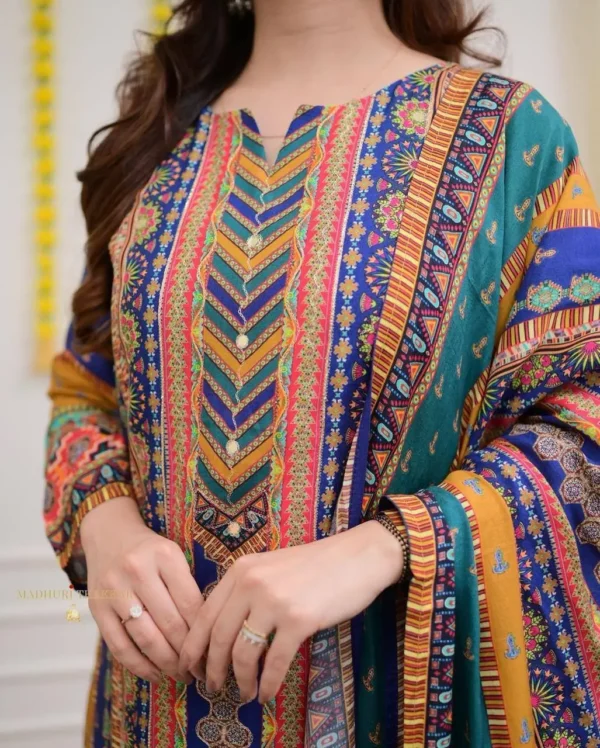 Royal Blue Printed Kurta Set for Women - Image 7