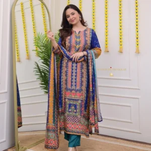 Royal Blue Printed Kurta Set for Women