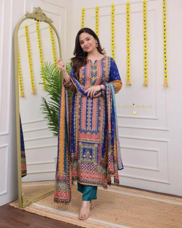 Royal Blue Printed Kurta Set for Women