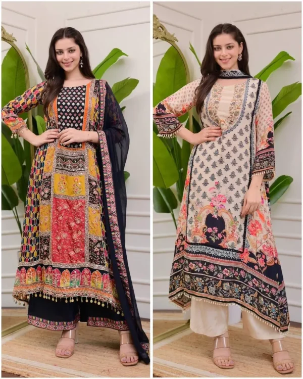 Multicolor Patchwork Kurta Set with Navy Blue Dupatta - Image 6