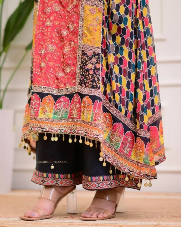 Multicolor Patchwork Kurta Set with Navy Blue Dupatta - Image 7