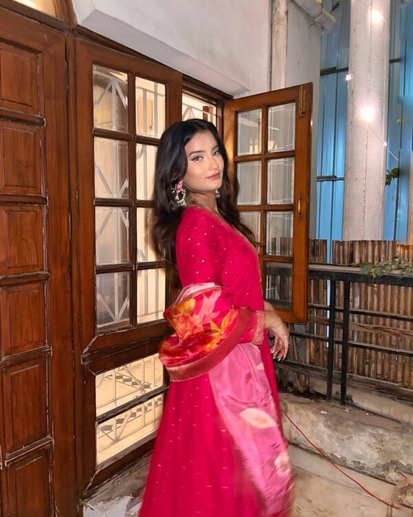 Dark Pink Embroidered Kurta Set with Dupatta for Festive & Wedding Wear - Image 3