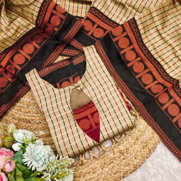 Checked Cotton Kurta Set with Red Leggings & Silk Dupatta for Everyday Elegance - Image 5