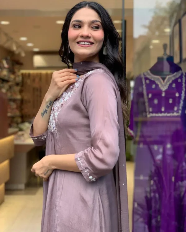 Olive Green Embroidered Plazzo Suit Set for Festive Wear - Image 15
