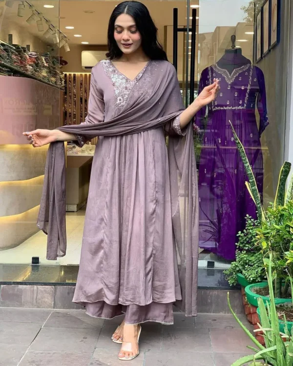 Olive Green Embroidered Plazzo Suit Set for Festive Wear - Image 16