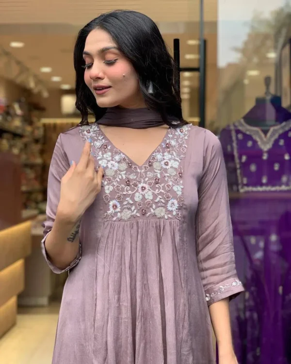 Olive Green Embroidered Plazzo Suit Set for Festive Wear - Image 17