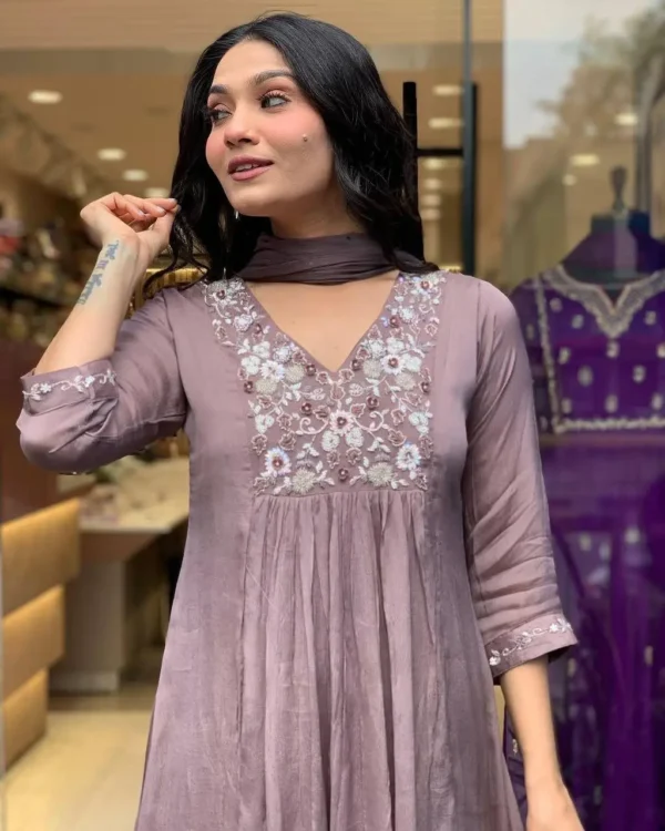 Olive Green Embroidered Plazzo Suit Set for Festive Wear - Image 18