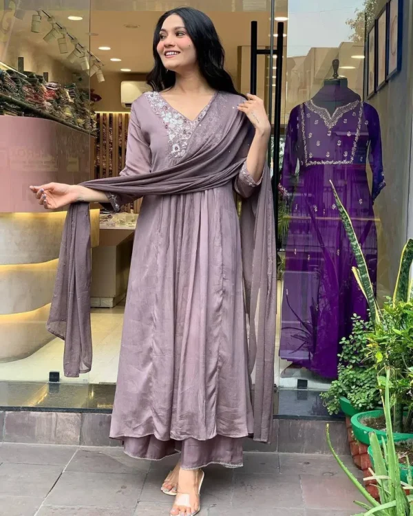 Olive Green Embroidered Plazzo Suit Set for Festive Wear - Image 19