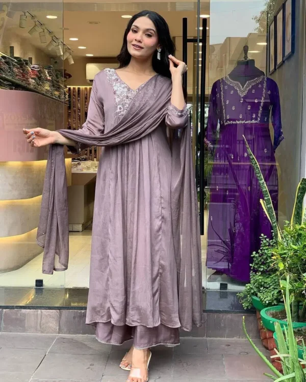 Olive Green Embroidered Plazzo Suit Set for Festive Wear - Image 20