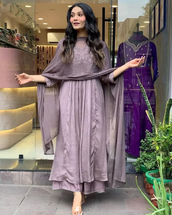 Olive Green Embroidered Plazzo Suit Set for Festive Wear - Image 22