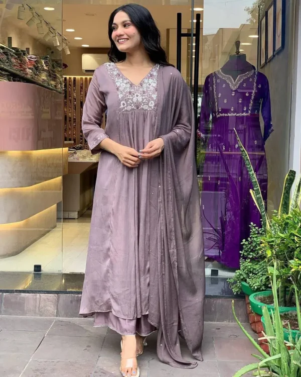 Olive Green Embroidered Plazzo Suit Set for Festive Wear - Image 23