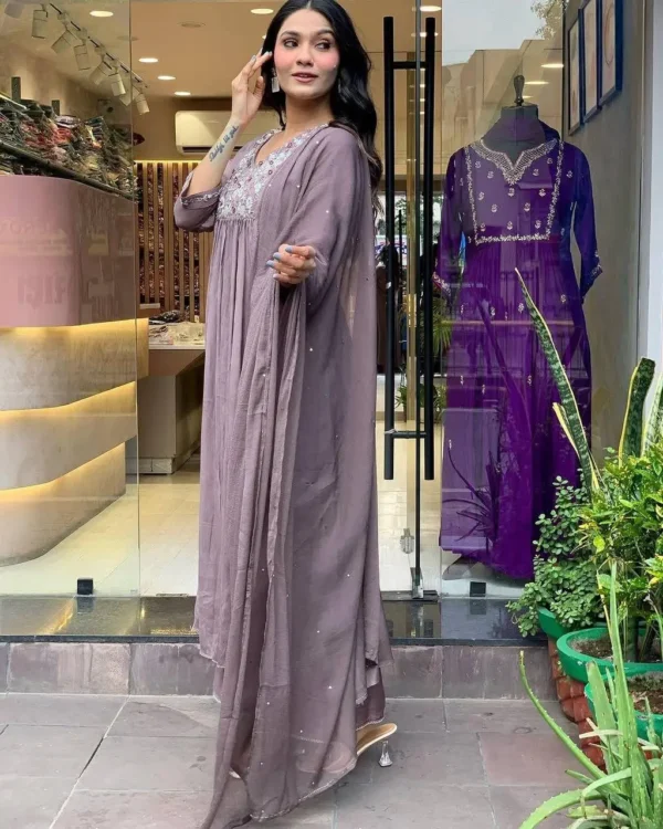 Olive Green Embroidered Plazzo Suit Set for Festive Wear - Image 24