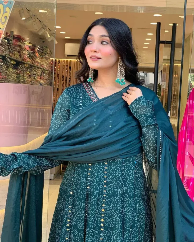 Deep teal green kurti with embroidery and mirror work