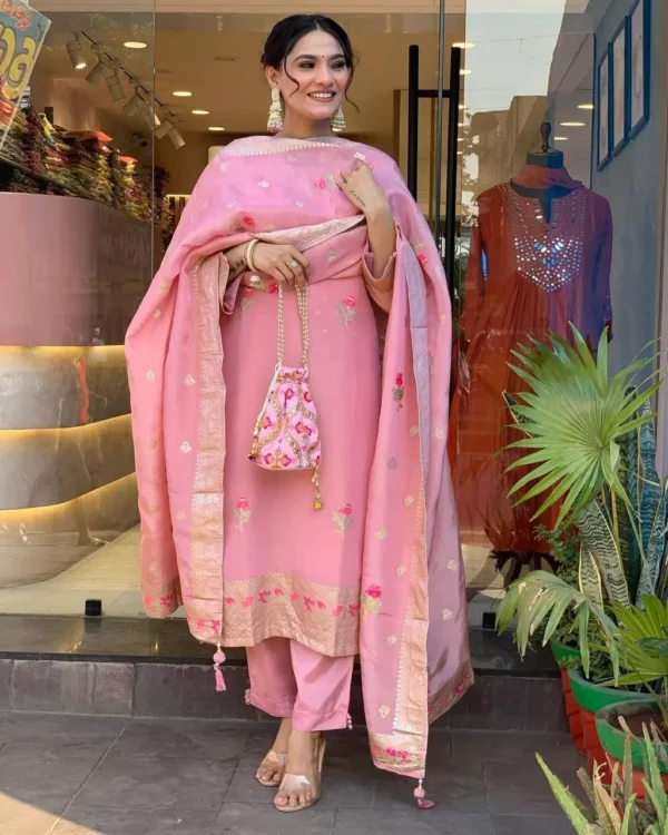 Festive ethnic wear in baby pink for Raksha Bandhan