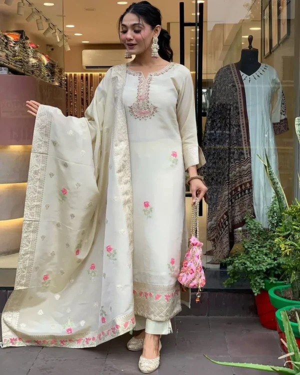 Off-white ethnic suit for Rakhi celebration