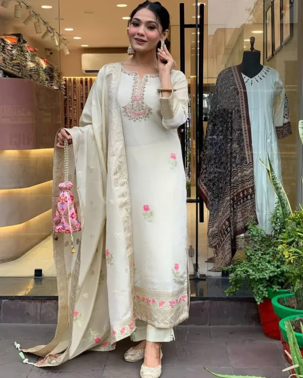 Traditional outfit for Teej with hand embroidery