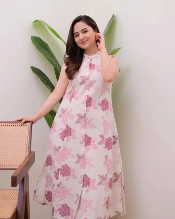 Pink Floral Print Aline kurti with plazzo pant