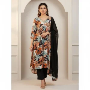 Designer printed gown suit with pant