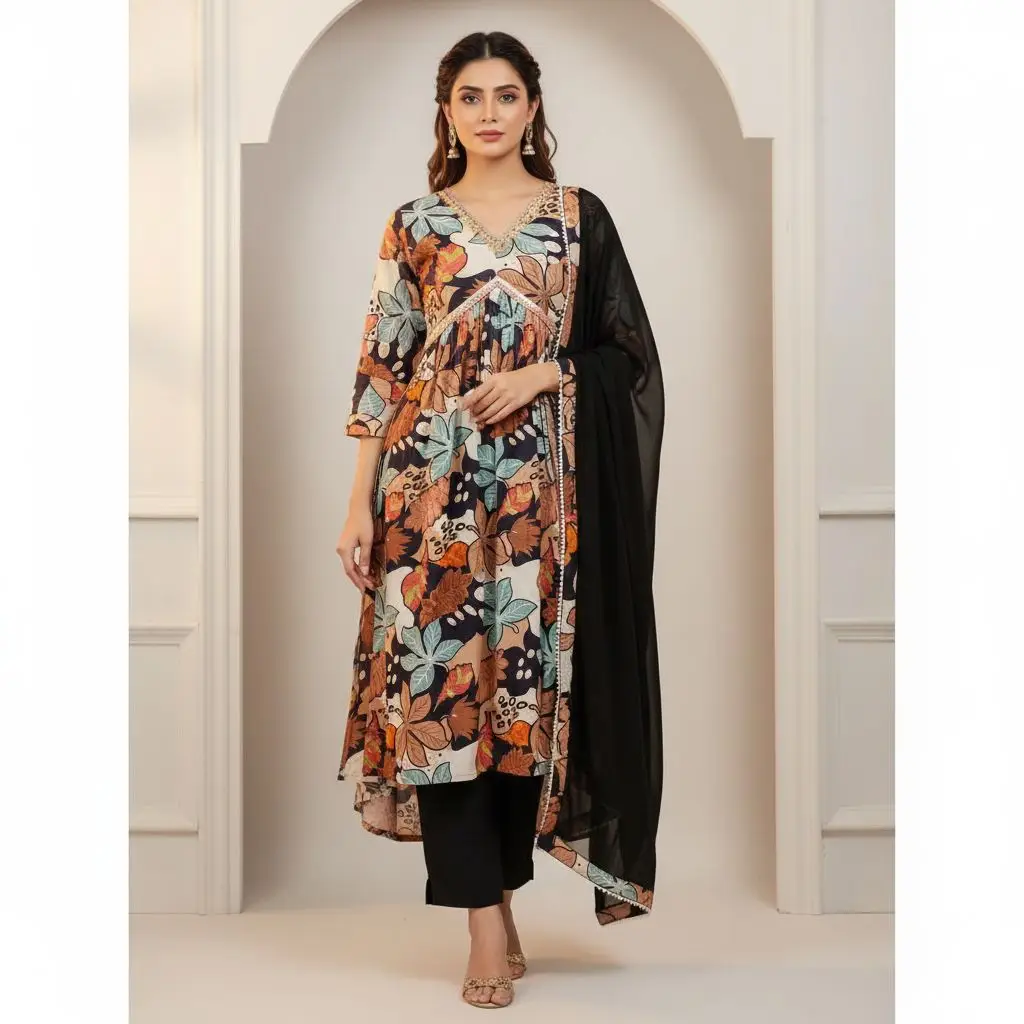 Designer printed gown suit with pant