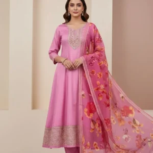 A-Line Roman Silk Kurti Palazzo Dupatta Set for Women