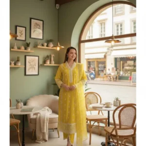 Festive wear yellow embroidered Pakistani suit