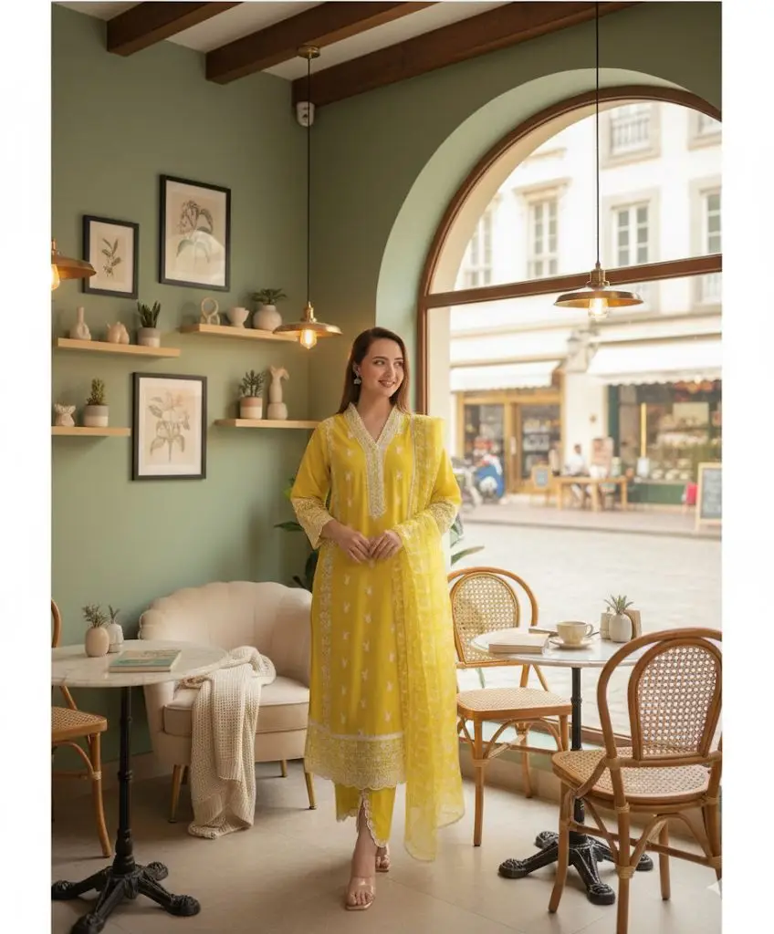 Festive wear yellow embroidered Pakistani suit