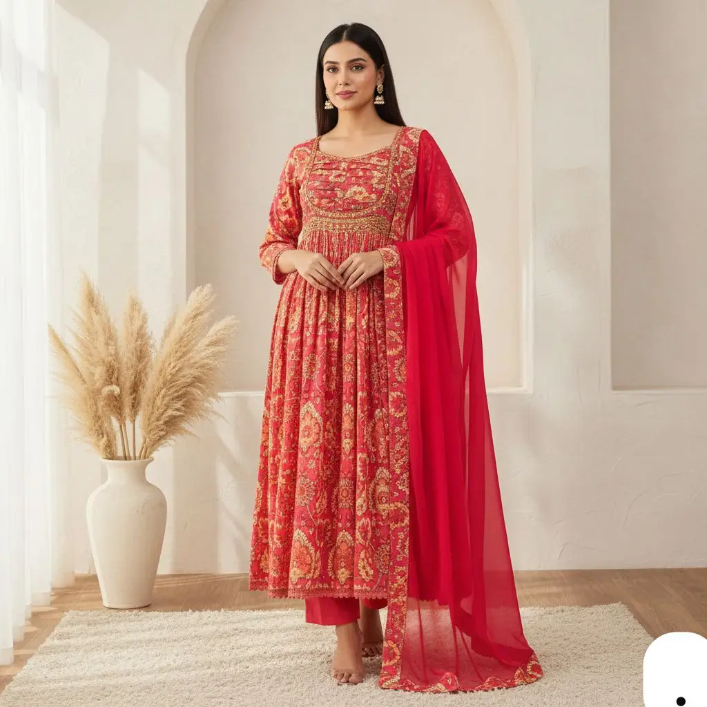 Festive wear Anarkali gown with dupatta for Navratri and wedding functions