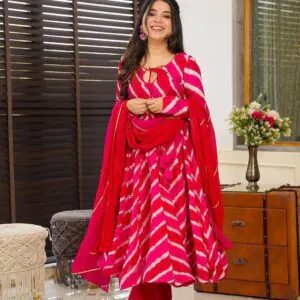 LEHERIYA GOWN WITH DUPATTA AND PENT